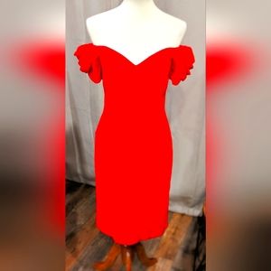 VNTG Red off the shoulder coctail dress-  En Francais by Huey Waltzer size 8